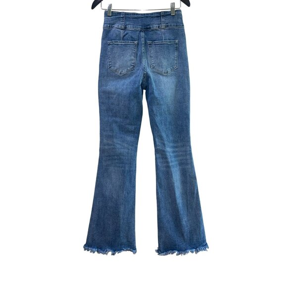 KanCan Womens Distressed Flare Durkin Jeans High Rise Raw Hem Size 7/27 BOHO - Picture 7 of 11